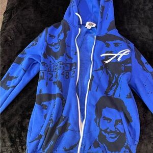 Blue Graphic Zip-Up Hoodie